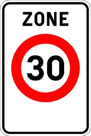 Commencement d’une zone dans laquelle la vitesse est limitée à 30 km à l’heure.